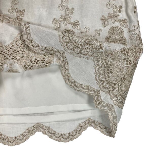 Ann Taylor Metallic Floral Embroidered Eyelet Linen Mini Skirt Sz 4 Summer Beach - Picture 3 of 9
